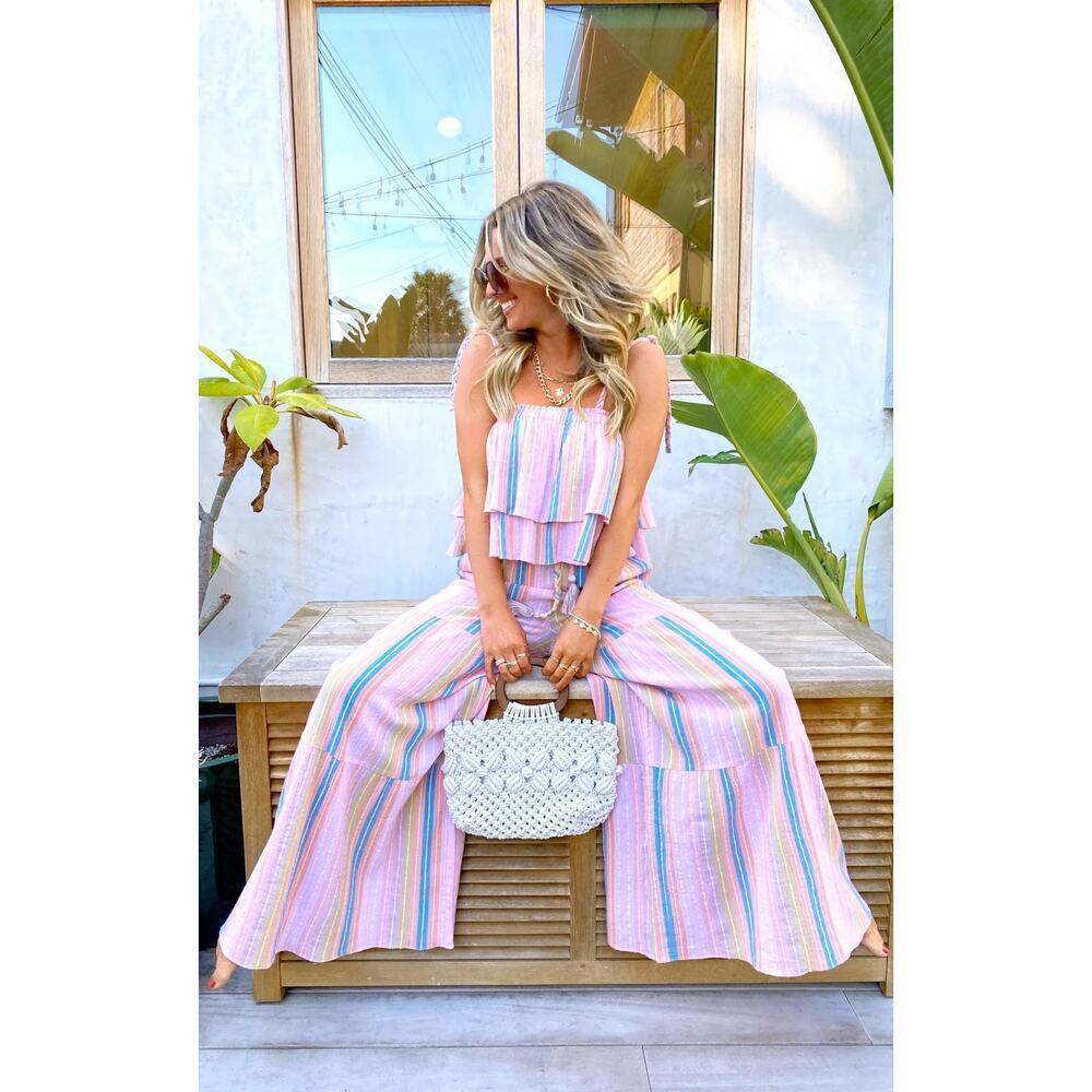 Show Me Your Mumu L Serafina Pants Paradise Stripe *missing belt